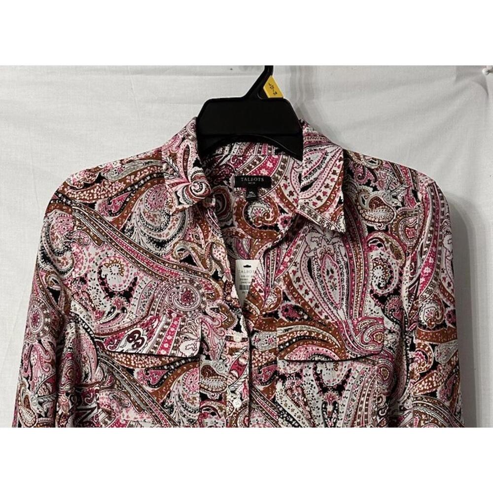 NWT Talbots Womens Long Sleeve Paisley Button Front Shirt Top Blouse M Petite - Picture 2 of 14